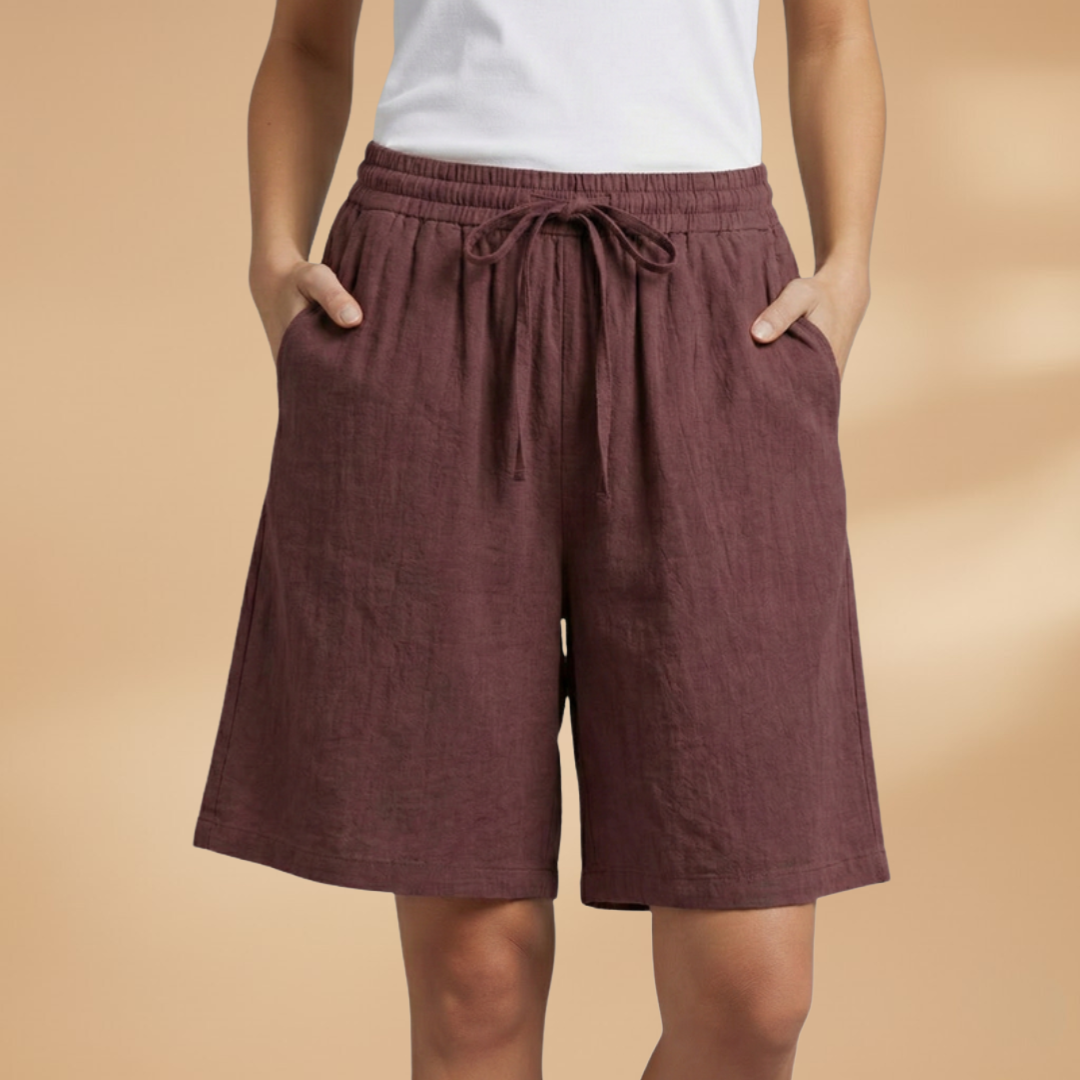 Short au genou femme — pantalon court large à taille froncée | vacances