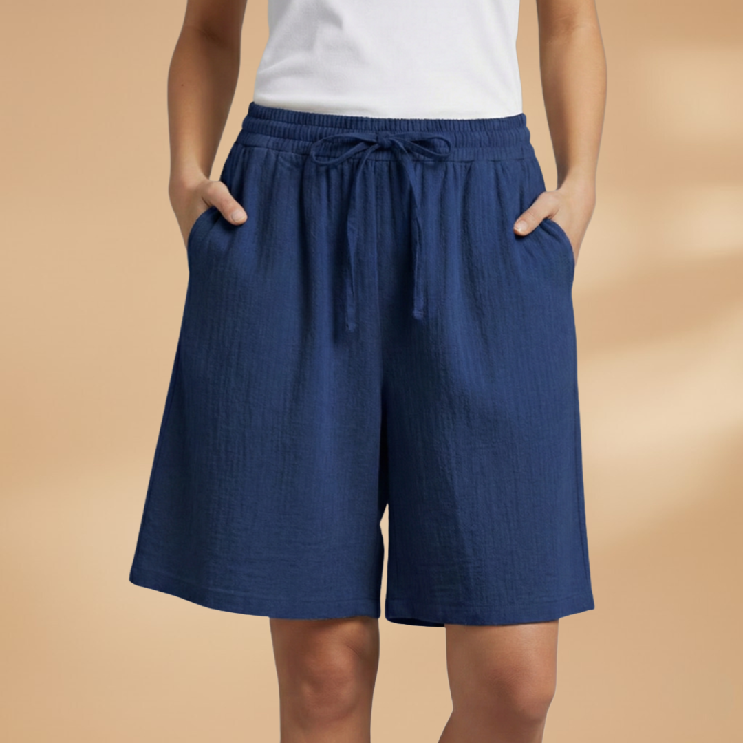 Short au genou femme — pantalon court large à taille froncée | vacances