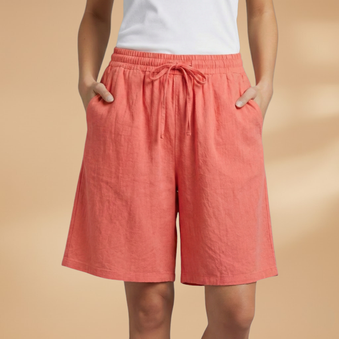 Short au genou femme — pantalon court large à taille froncée | vacances