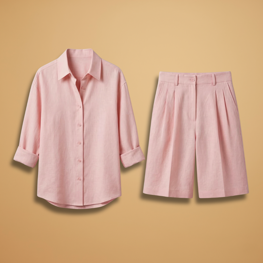 Parure chemise et pantalon court femme - ensemble plissé avec poches | vacances