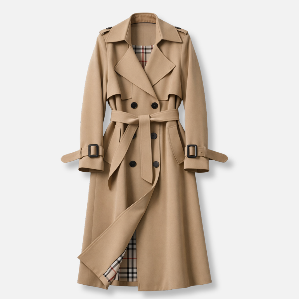 Női pamut trenchcoat – Állítható öv és hosszú, szabott fazon
