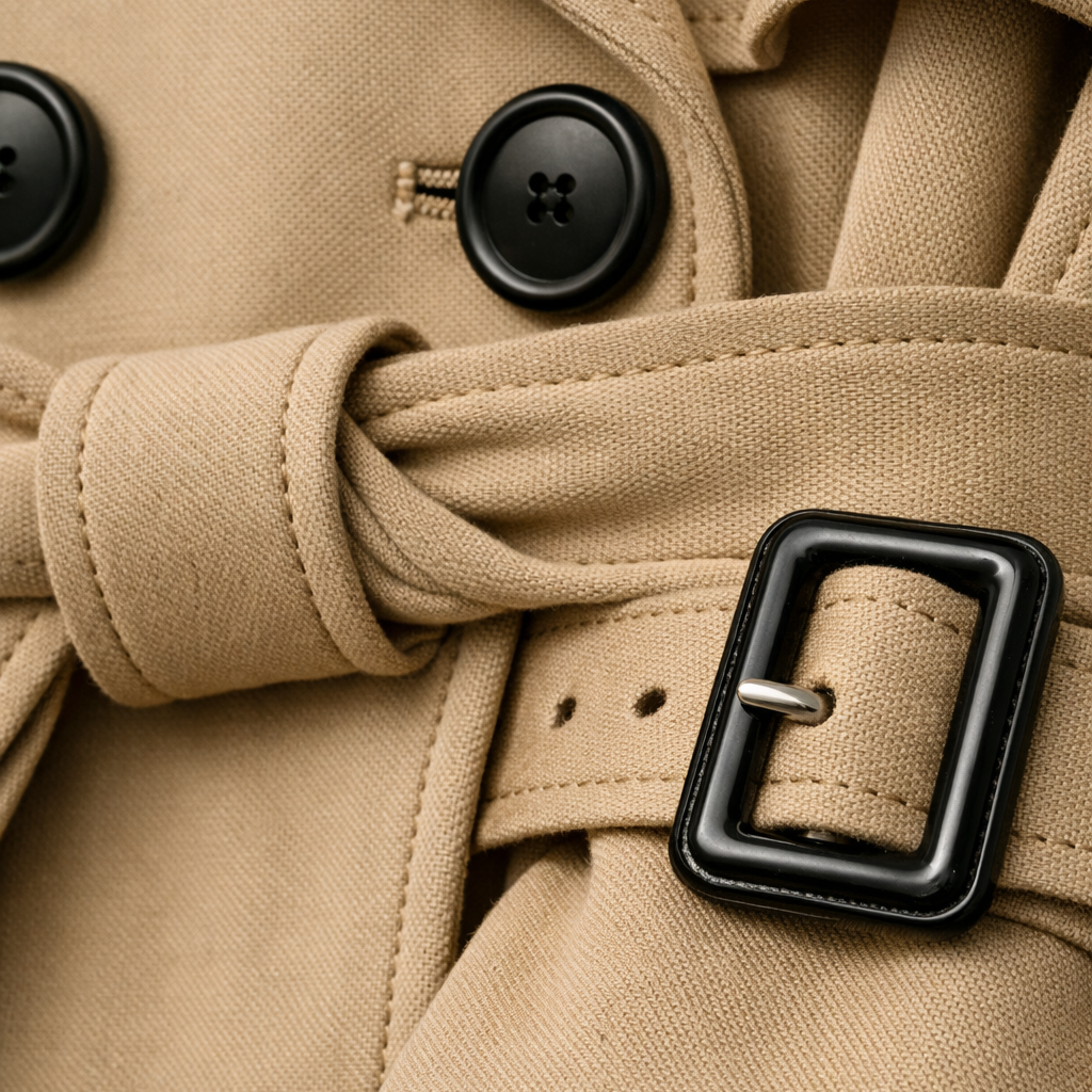Női pamut trenchcoat – Állítható öv és hosszú, szabott fazon