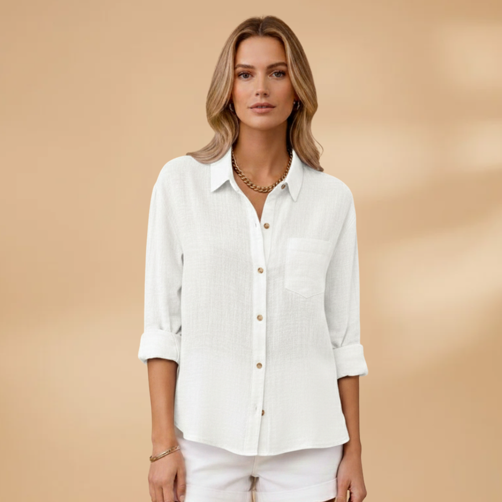Tunique courte boutonnée femme — top ajusté uni sans poches | vacances
