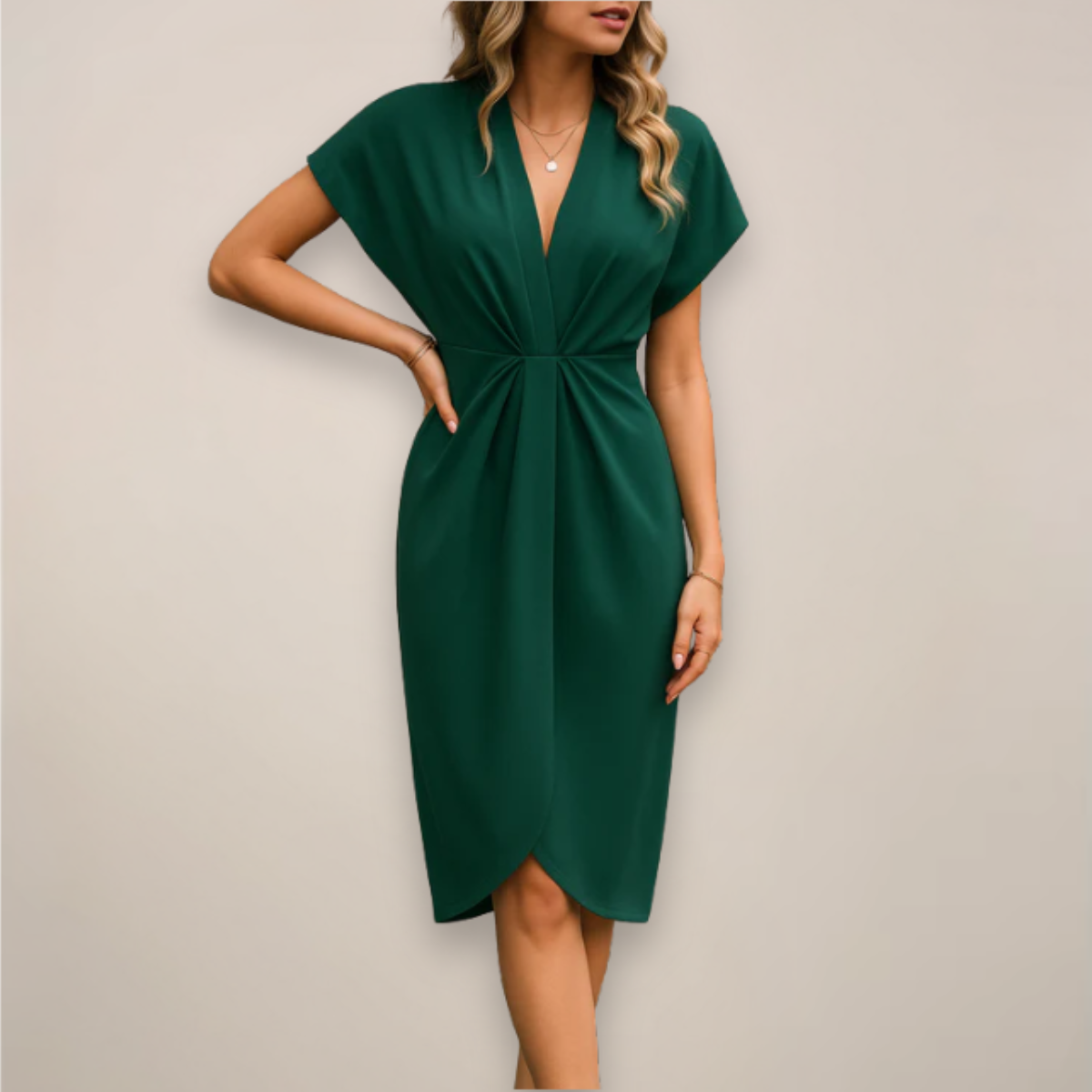 Robe Midi Croisée à Manches Courtes