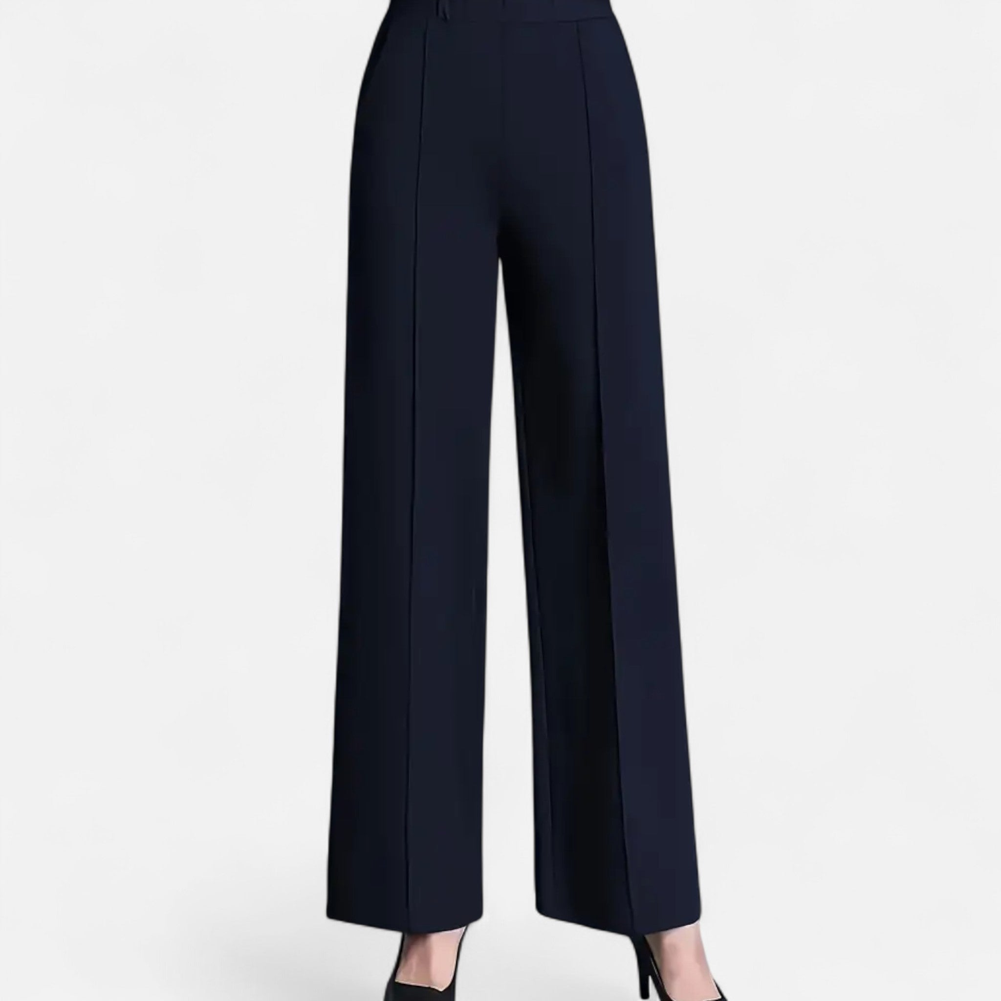 Pantalon Femme – Taille Haute Jambe Large Ourlet Revers Coupe Fluide