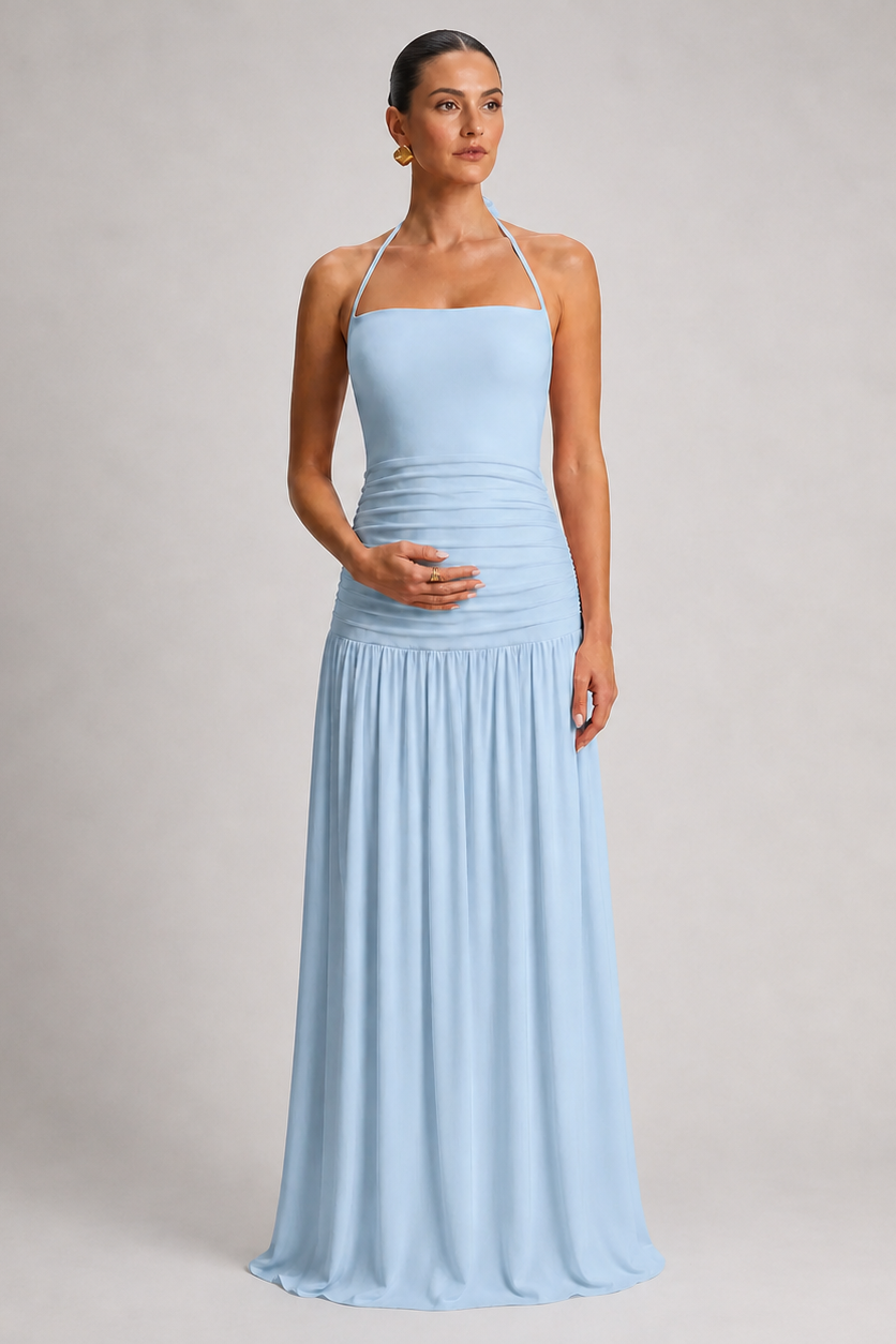 Robe maternité longue dos nu plissée