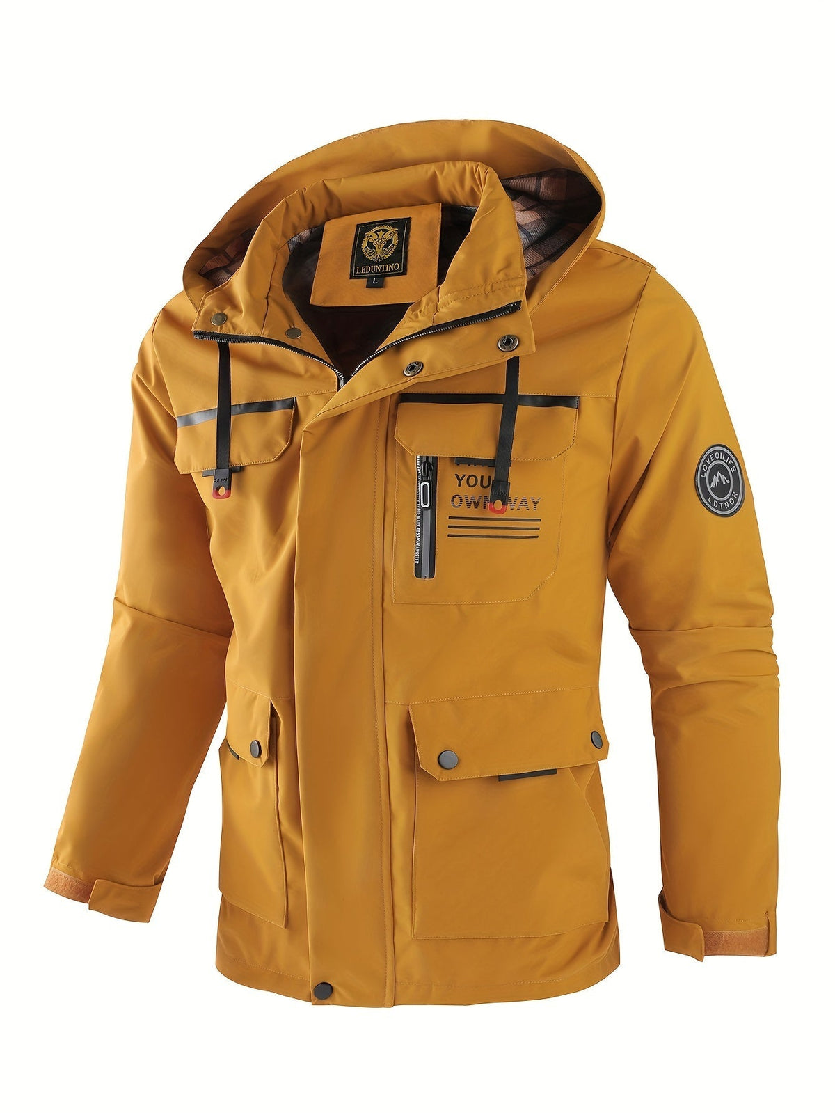 Men's Waterproof Jacket - Adjustable Hood and Breathable Lining