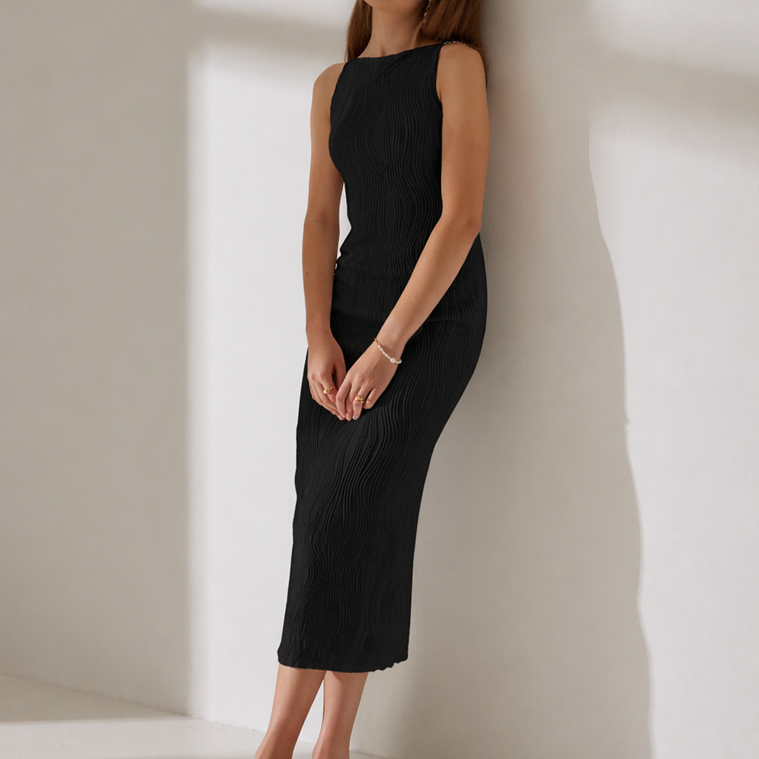 Robe Mi-Longue Texturée Cintrée