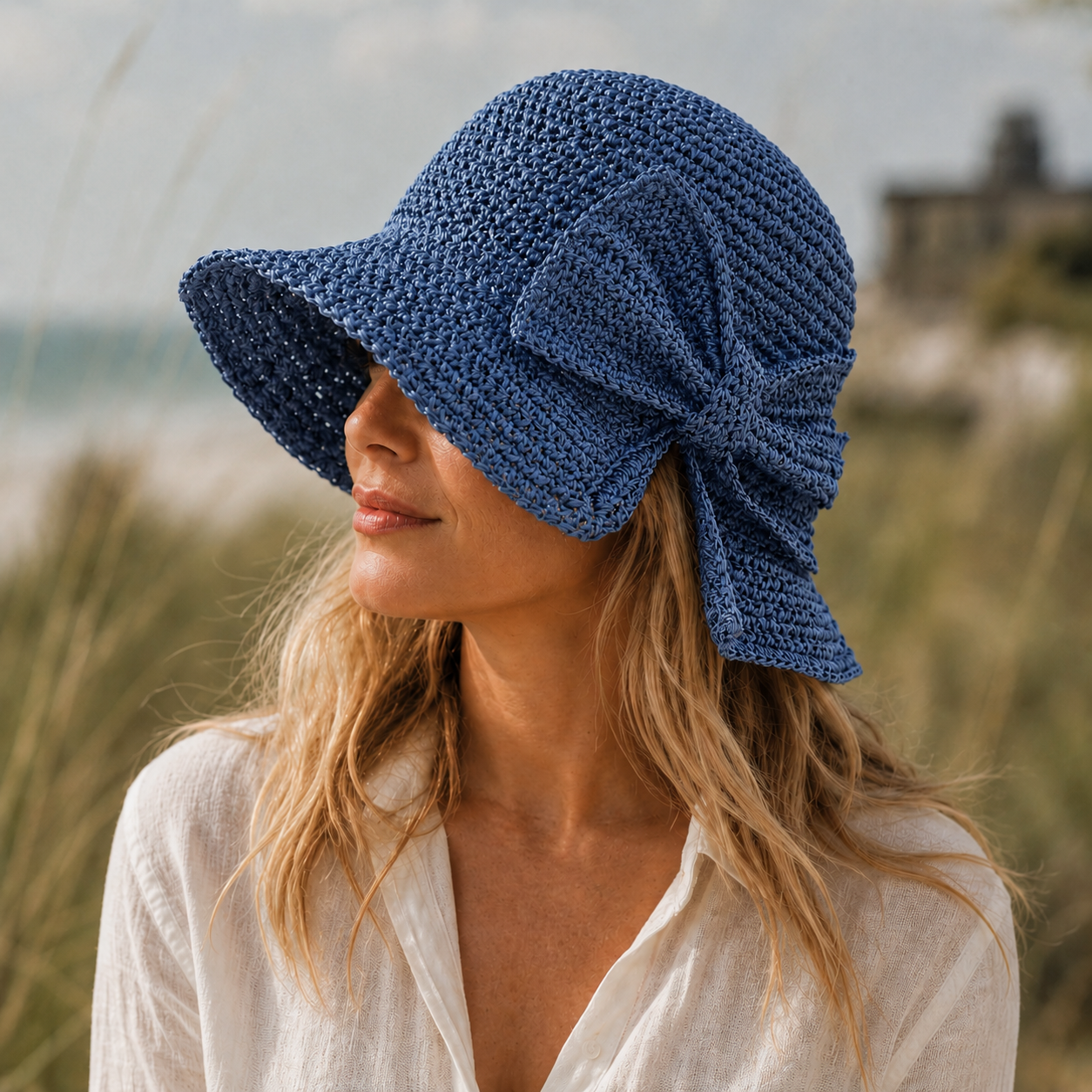 Chapeau de soleil bucket hat pour femme - grand nœud souple - voyage mode