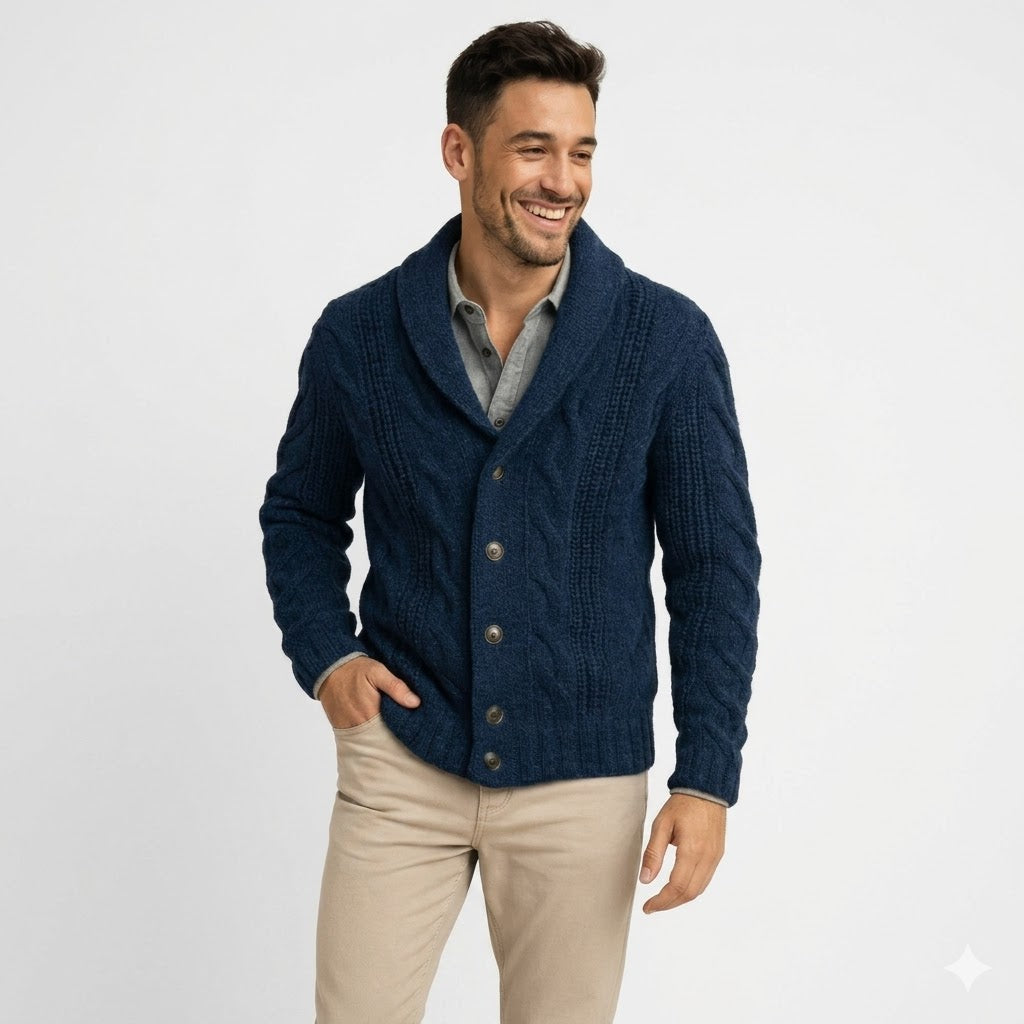 Cardigan Homme – Col Châle Fermeture Boutonnée Coupe Ajustée