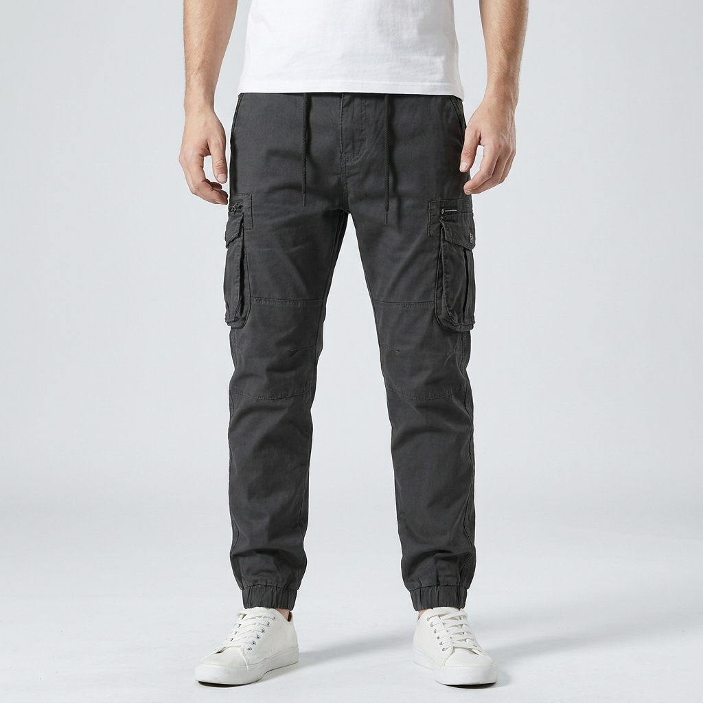Pantalón jogger de algodón para hombre – bolsillos cargo y cintura elástica ajustable