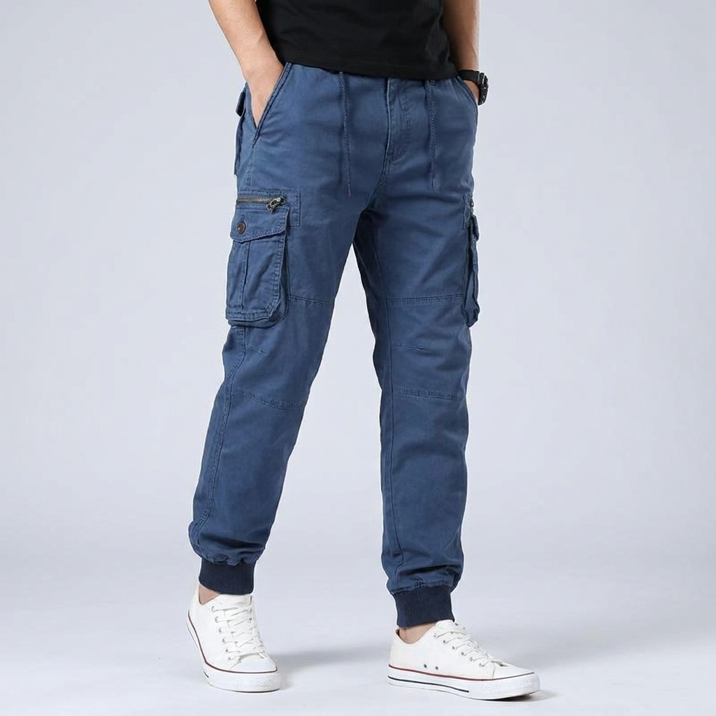 Pantalón jogger de algodón para hombre – bolsillos cargo y cintura elástica ajustable