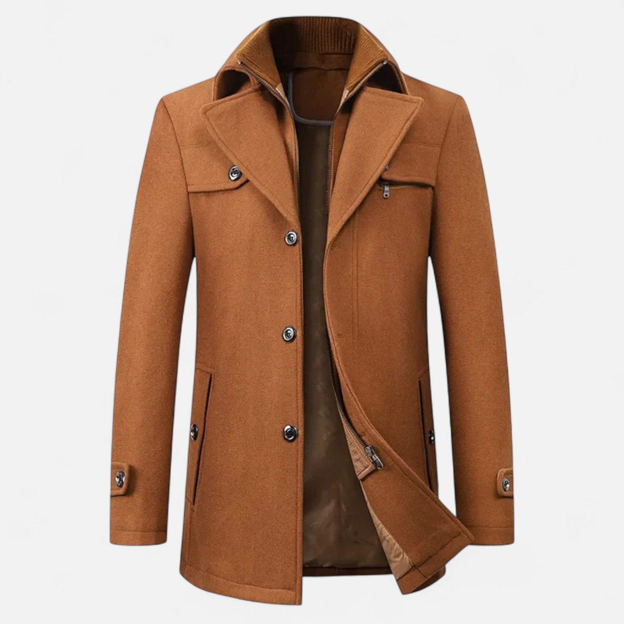 Αρχαίος Κόσμος | Ανδρικό Παλτό από Μαλλί με Διπλό Γιακά και Φερμουάρ