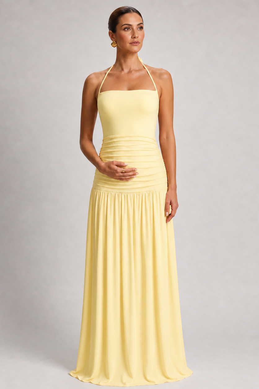 Robe maternité longue dos nu plissée