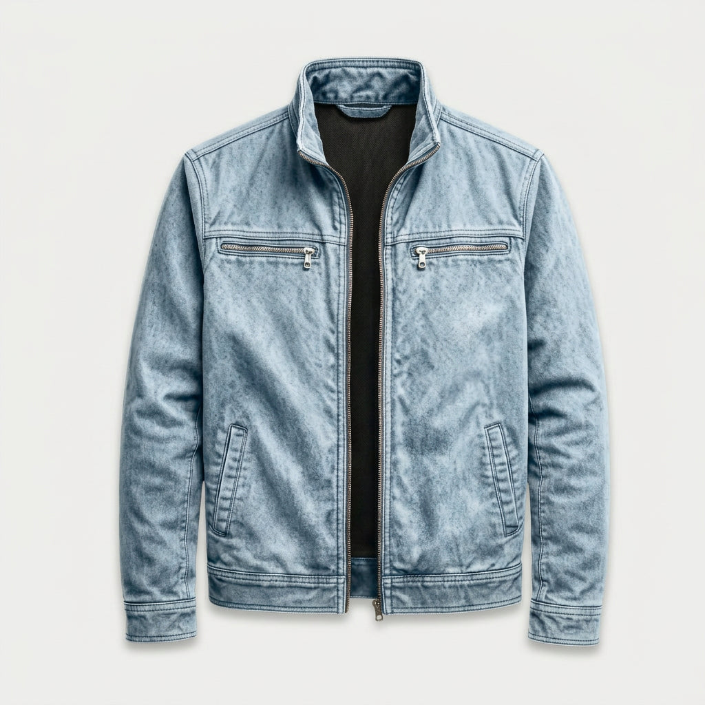 Men's Cotton Jacket – Stand Collar, Full-Zip, Patch Pockets, Utility Style