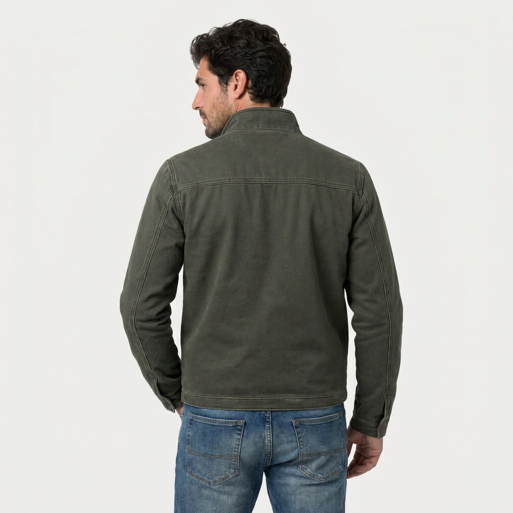 Men's Cotton Jacket – Stand Collar, Full-Zip, Patch Pockets, Utility Style