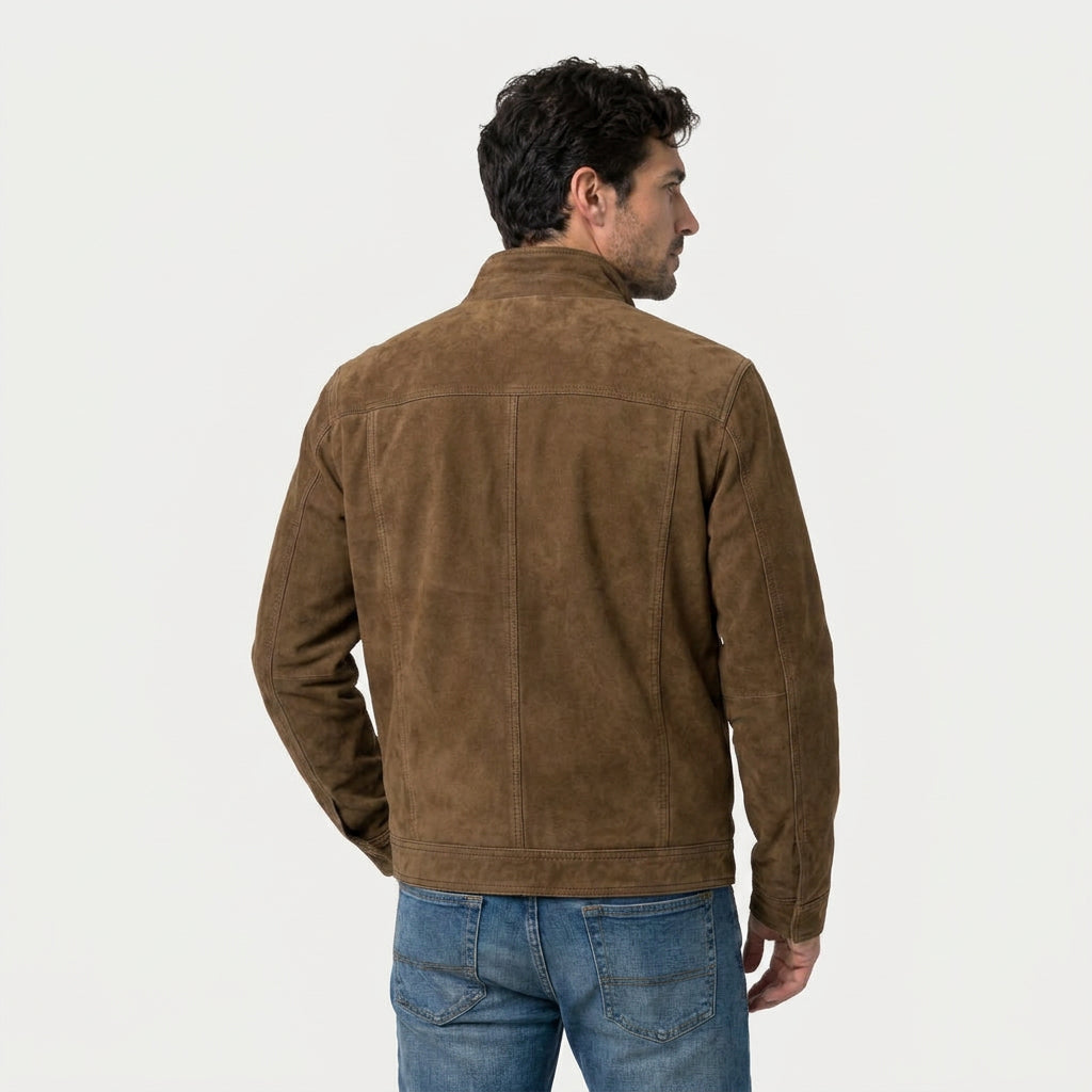 Men's Cotton Jacket – Stand Collar, Full-Zip, Patch Pockets, Utility Style