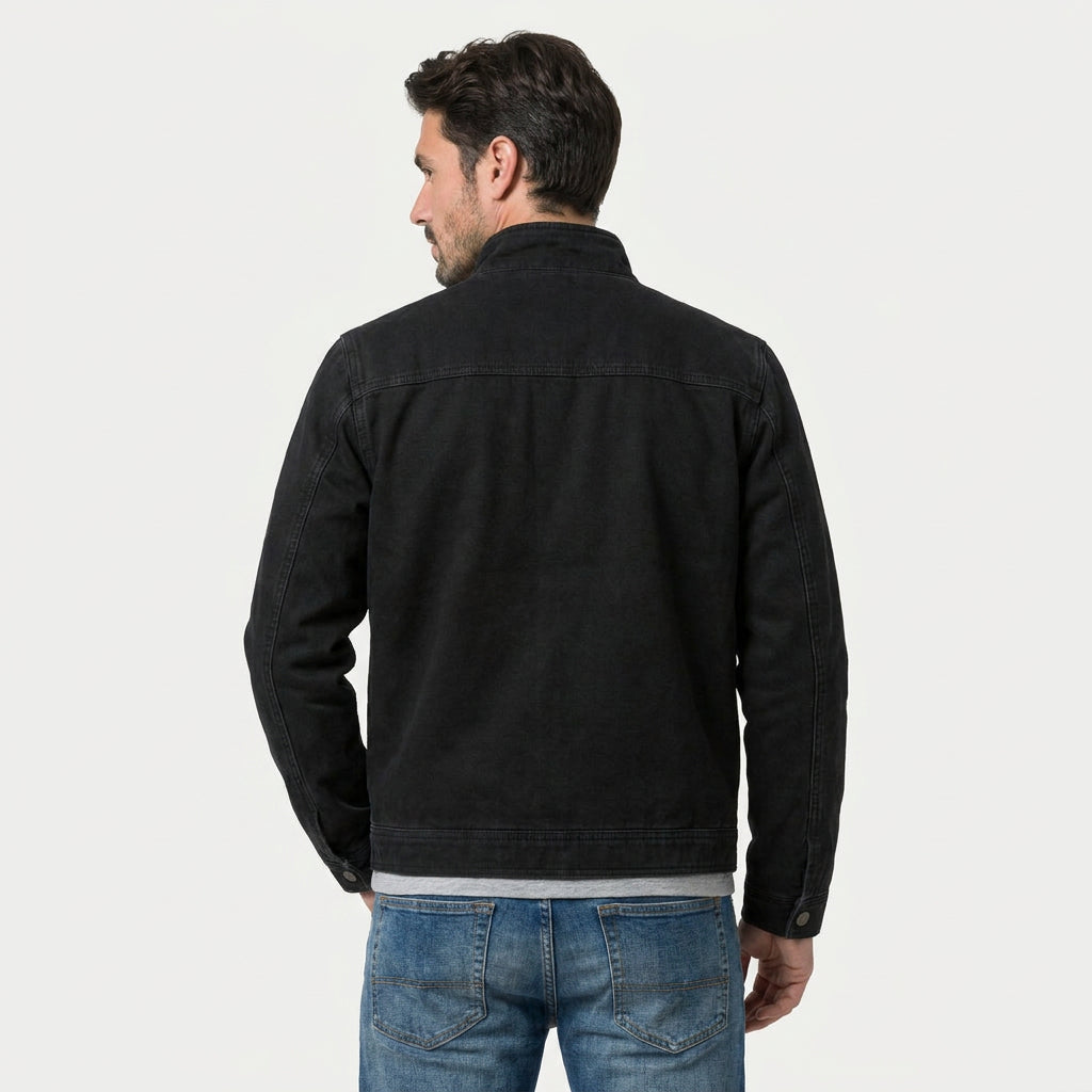 Men's Cotton Jacket – Stand Collar, Full-Zip, Patch Pockets, Utility Style