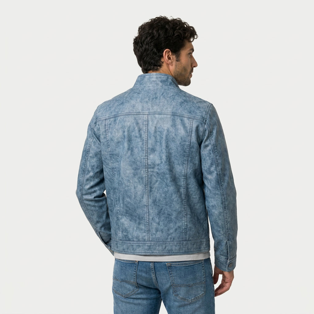 Men's Cotton Jacket – Stand Collar, Full-Zip, Patch Pockets, Utility Style