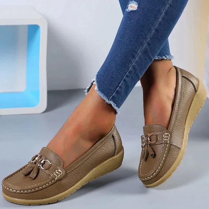 Chaussures mocassins en cuir femme - souliers de ville à boucles - loisirs