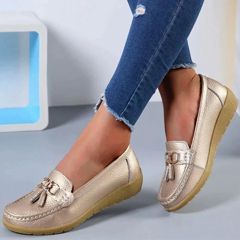 Chaussures mocassins en cuir femme - souliers de ville à boucles - loisirs