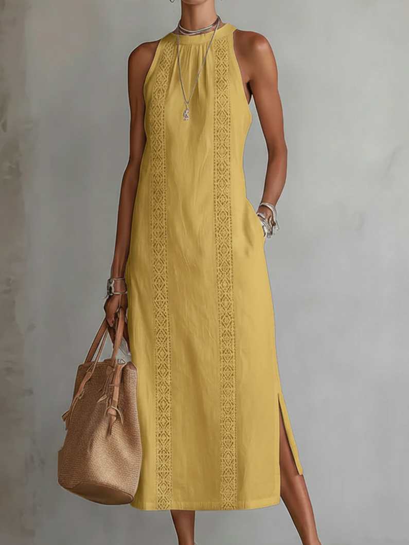 Robe mi-longue pour femme - style brodé coupe ample pour été