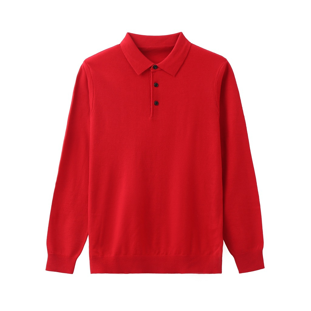 Polo homme 100% laine mérinos à manches longues et col boutonné coupe décontractée