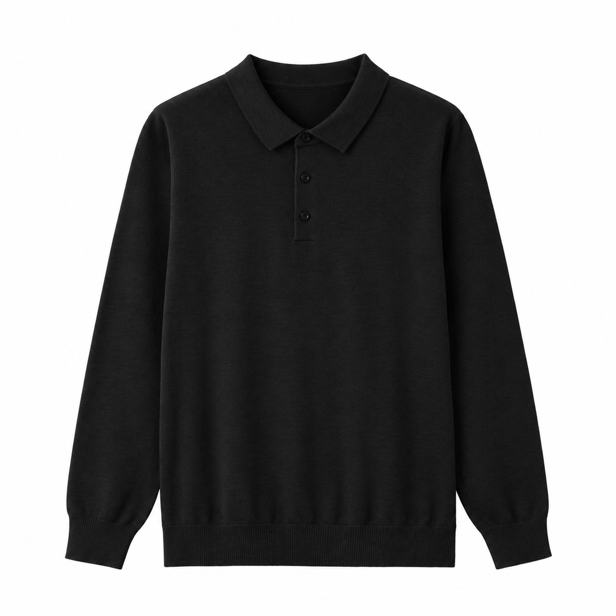 Polo homme 100% laine mérinos à manches longues et col boutonné coupe décontractée