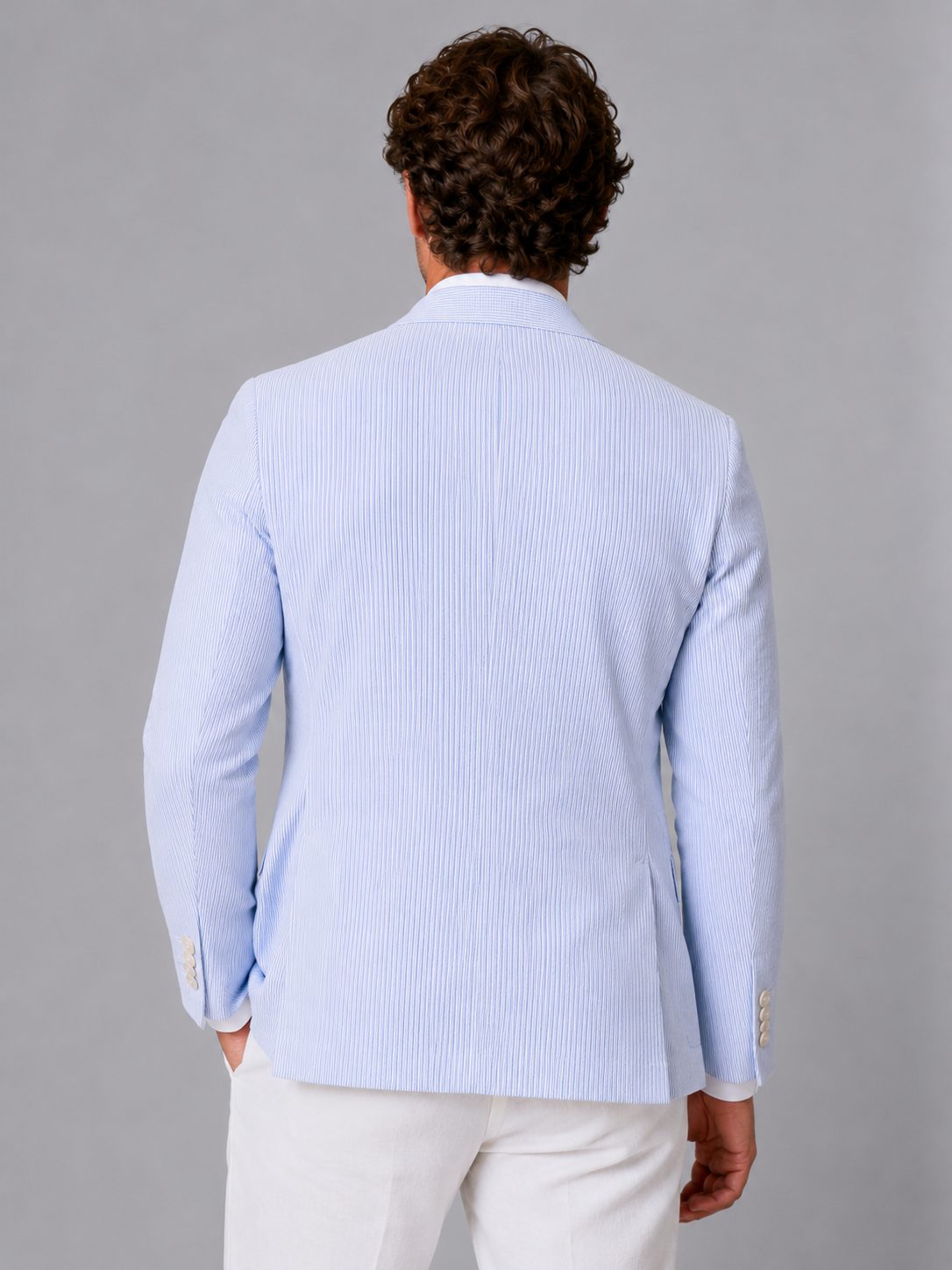 Blazer da uomo in seersucker – righe, rever dentellato, vestibilità casual