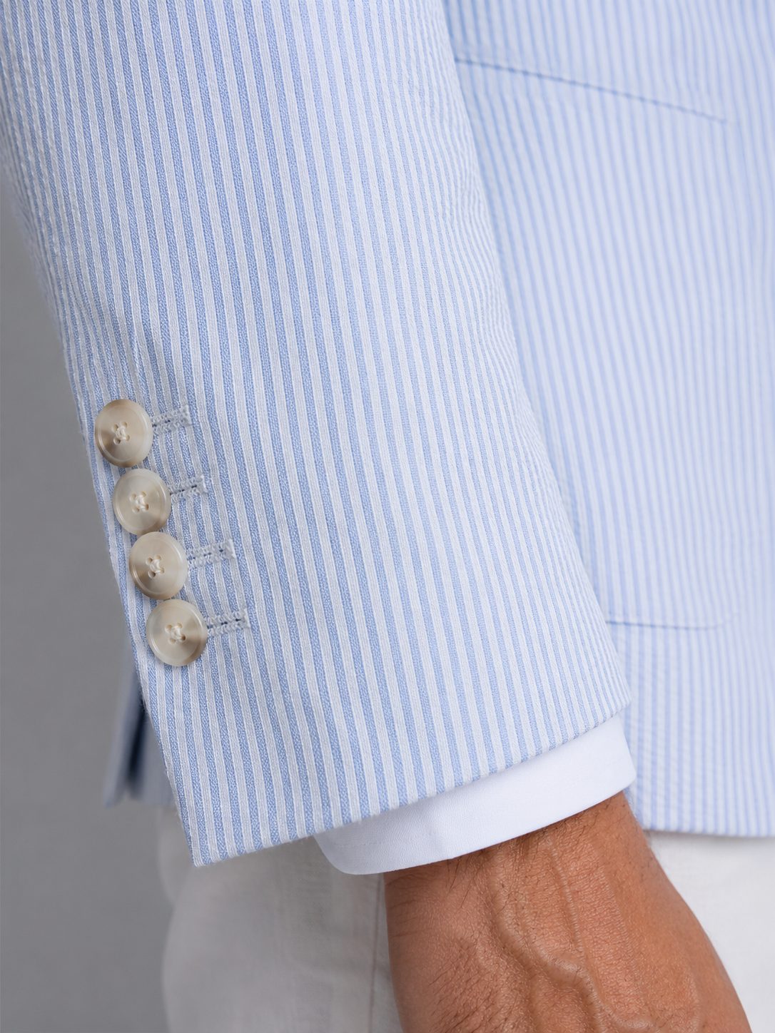 Blazer da uomo in seersucker – righe, rever dentellato, vestibilità casual