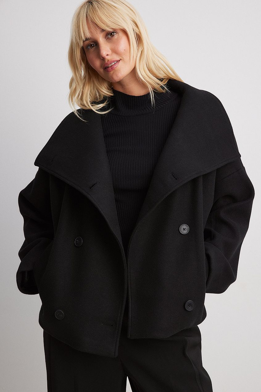 Manteau Court Femme – Col Châle Oversize Boutonnage Croisé Coupe Structurée